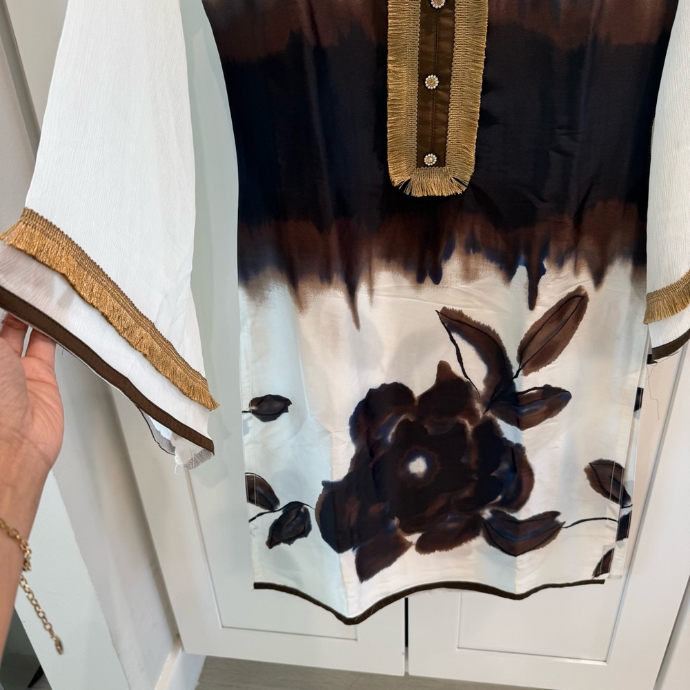 Elegant Black and Brown Floral Selwar Kamiz with Gold Accents